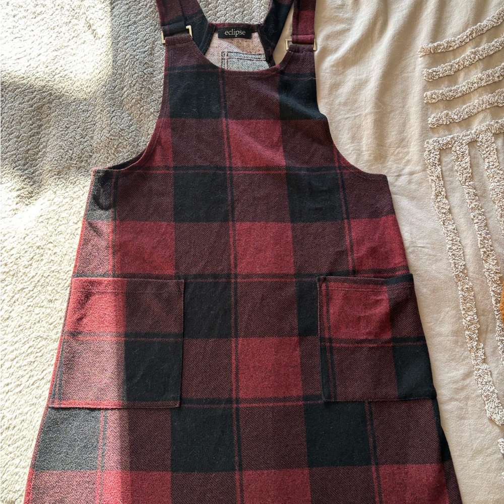 Eclipse Red and Black Plaid Pinafore Dress